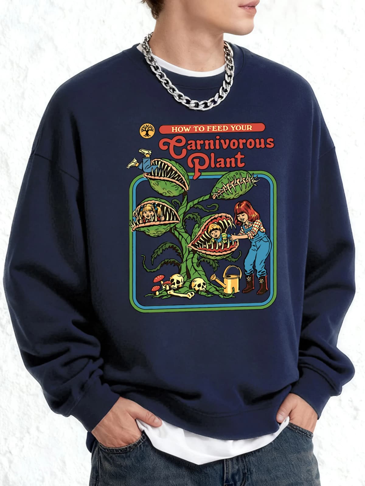 Earnivorous Plantpattern New Sweatshirt For Men Crewneck All-Match Clothing Oversize Winter Pullovers Unisex Soft Long Sleeve
