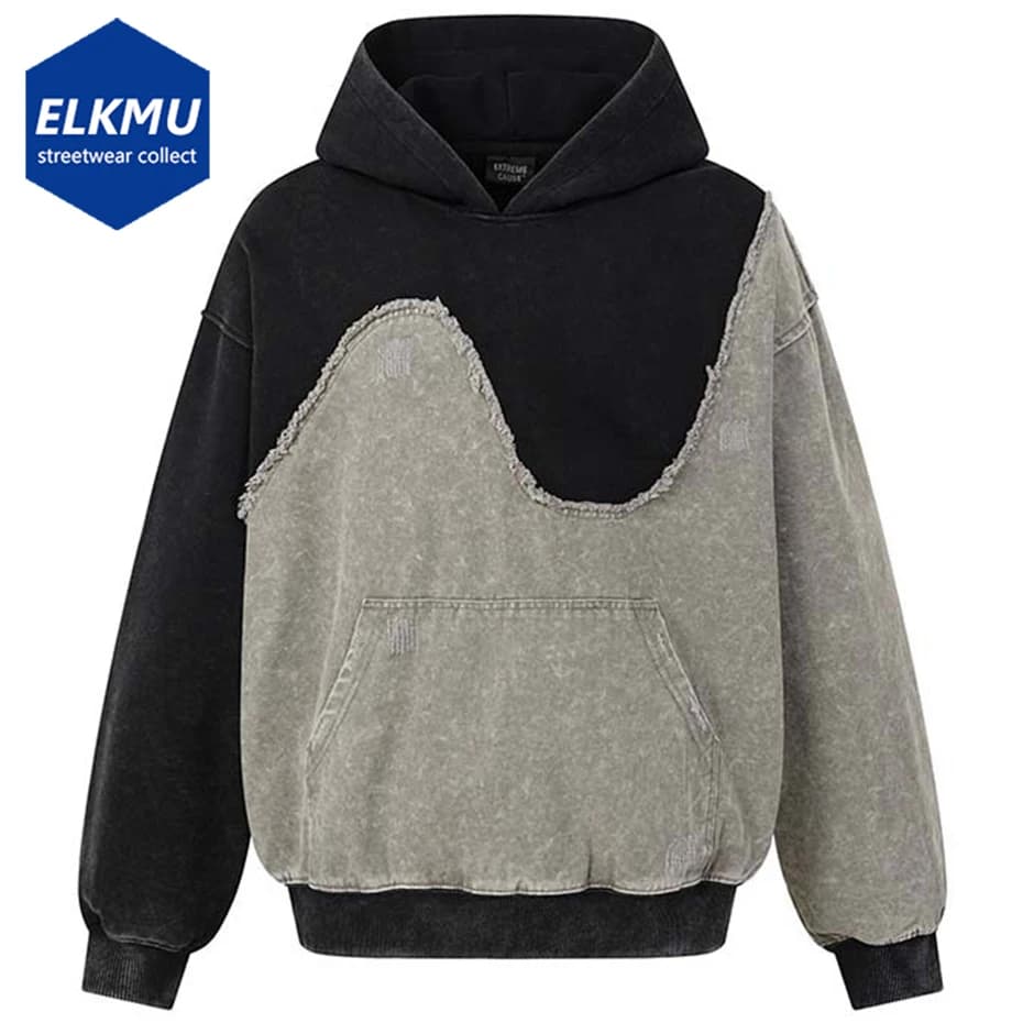 Vintage Patchwork Hoodies Men Streetwear Harajuku Hip Hop Hoodie Unisex Casual Loose Y2K Hoodies Pullover Sweatshirts
