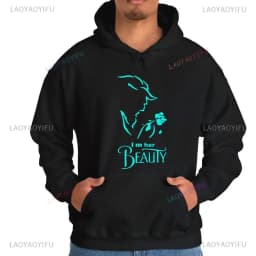 I'm Her Beast I'm His Beauty Print Sweatshirts Couple Matching Hoodies Men Women Long Sleeve Hooded Luminous Lover Hoodie