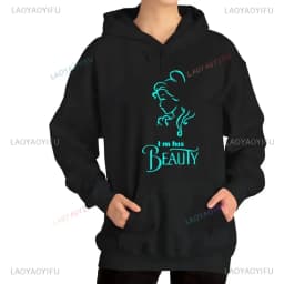 I'm Her Beast I'm His Beauty Print Sweatshirts Couple Matching Hoodies Men Women Long Sleeve Hooded Luminous Lover Hoodie