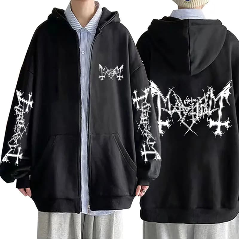Mayhem Logo Graphic Zipper Hoodie Man Rock Death Black Metal Gothic Band Zip Up Jacket Men Women Fleece Oversized Zip Up Hoodies
