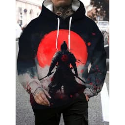 Oni Mask Samurai Tattoo Men's Hoodie Harajuku Street Long Sleeve Pullover Hoodie 3D Print Cool Pattern Autumn Outdoor Sweatshirt