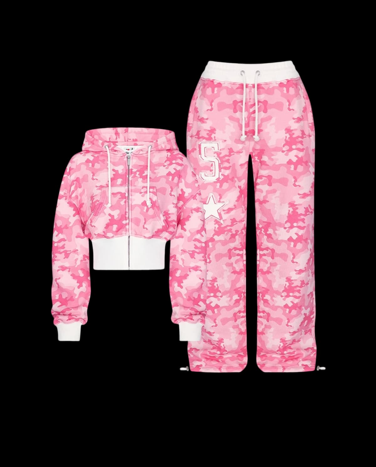 Y2K Retro pink two-piece sportswear hip hop sexy camouflage short hoodie women street clothing new casual sports pants