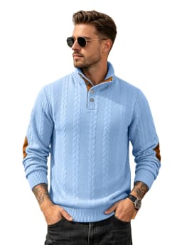 Men's Jacquard POLO Shirt Henry Neck Long Sleeve Patch Embroidered Pullover Casual Men's Sweater Men's