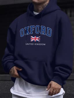 Oxford United Kingdom Letter And Flag Print Men'S Tracksuit Street Loose Hoodie Sport Autumn Sweatshirt Long Sleeved Casual Top