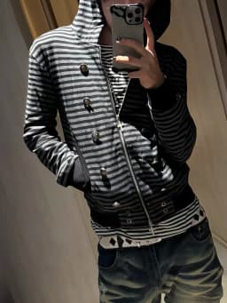 American Vintage Y2K Striped Hoodie Jacket Autumn Casual Fashion Street Style Loose Men Double Breasted Design Hooded Sweatshirt