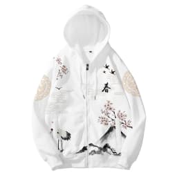 Coats Japanese Style Fashion Plum Blossom Crane 3D Print Men's Hoodies Boys Sweatshirt Long Sleeve Zipper Hoodie Brand Clothing