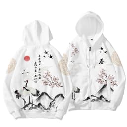 Coats Japanese Style Fashion Plum Blossom Crane 3D Print Men's Hoodies Boys Sweatshirt Long Sleeve Zipper Hoodie Brand Clothing