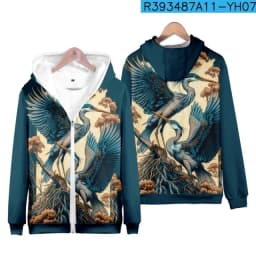 Coats Japanese Style Fashion Plum Blossom Crane 3D Print Men's Hoodies Boys Sweatshirt Long Sleeve Zipper Hoodie Brand Clothing