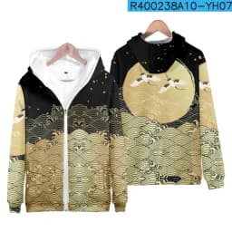 Coats Japanese Style Fashion Plum Blossom Crane 3D Print Men's Hoodies Boys Sweatshirt Long Sleeve Zipper Hoodie Brand Clothing