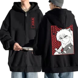 Anime Demon Inuyasha Zip Up Hoodie Sesshoumaru Higurashi Kagome Men's Women's Hoodies Zipper Oversized Casual Sweatshirt Jackets
