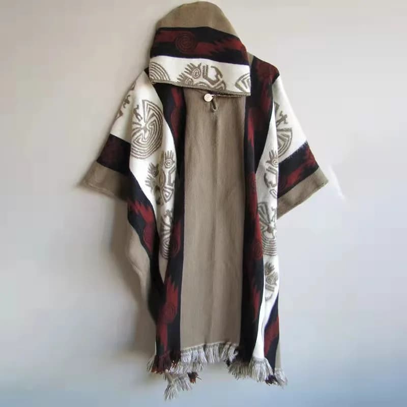 Spring Autumn Men Poncho Shawl Jackets Retro National Pattern Printed Knitting Women Hooded Coats Ladies Sleeveless Cape Outwear
