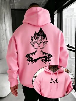 Bandai Dragon Ball Super Men's Hoodie Majin Vegeta Fleece Sweatshirt High Quality Warm Men's Hooded Pullover for Autumn Winter