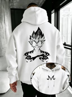 Bandai Dragon Ball Super Men's Hoodie Majin Vegeta Fleece Sweatshirt High Quality Warm Men's Hooded Pullover for Autumn Winter