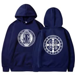 The Saint Benedict Medal Catholic Hoodie Funny Sweatshirt Men Hoodies Pullover Hip Hop Streetwear DY-177