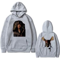Vintage Pirates of The Caribbean Skeleton Print Hoodie Johnny Depp Graphic Hoodies Men Women Casual Loose Oversized Sweatshirts