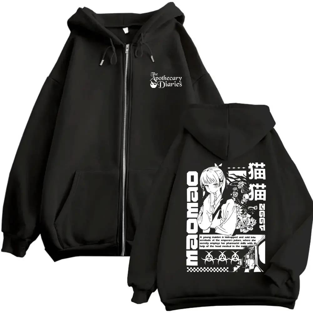 Anime The Apothecary Diaries Zipper Hoodie Cute Kawaii Maomao Graphic Zip Up Jacket Men Women Casual Oversized Zip Up Sweatshirt