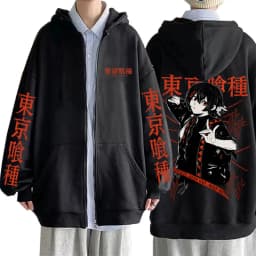 Anime Tokyo Ghoul Zipper Hoodie Cartoon Juzo Suzuya Graphic Zip Up Jacket Men Women Manga Cosplay Oversized Zip Up Sweatshirt