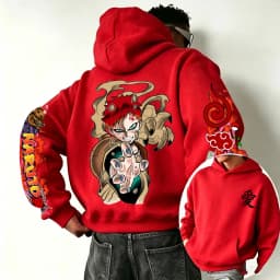 Naruto Gaara 2026 Spring and Autumn New Cartoon Anime Harajuku Y2K Street Fashion Couple Hooded Sweatshirt