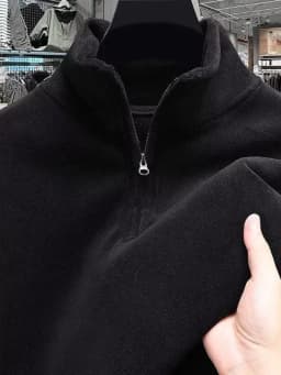 Thickened Fleece Half Zipper Hoodie Men's Outerwear Stand Collar Autumn Winter Style Brushed Inner Casual Fashion Warmth