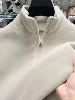 Thickened Fleece Half Zipper Hoodie Men's Outerwear Stand Collar Autumn Winter Style Brushed Inner Casual Fashion Warmth