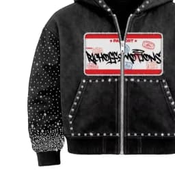 Y2K Retro Diamond Embroidered Logo Design Trendy Men Zipper Hoodie High Street Rock and Roll Goth Loose Hoodie for Men and Women