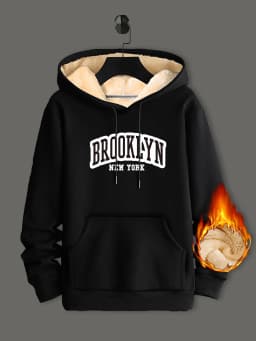Winter Lambswool Hoodies Thicken Warm Windproof Sweatshirts Print Hooded Pullover Loose Men Women Winter Hoodies Black