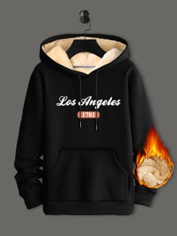 Winter Lambswool Hoodies Thicken Warm Windproof Sweatshirts Print Hooded Pullover Loose Men Women Winter Hoodies Black