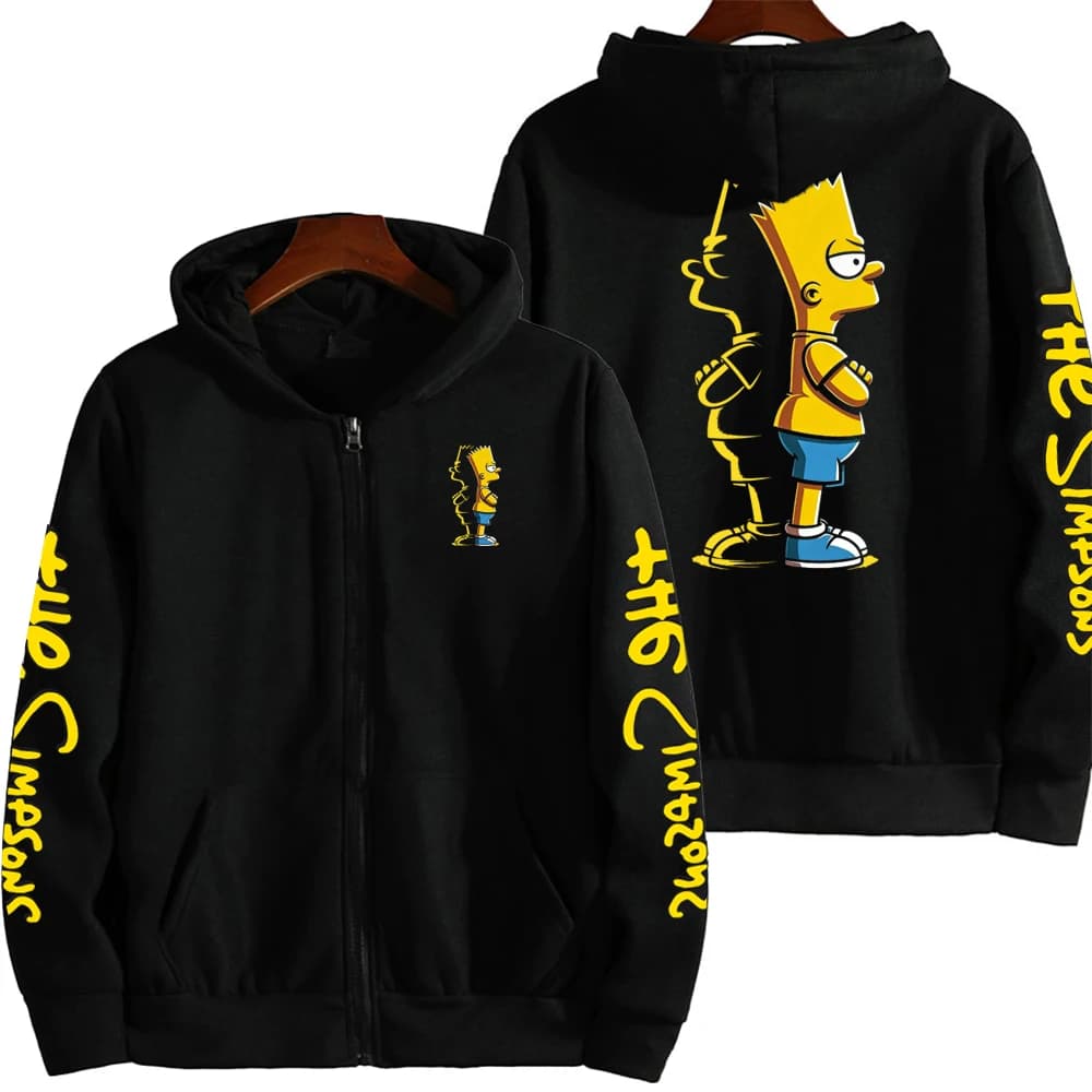 Cartoon Anime The Simpsons Men's Bart Simpson Zipper Hoodie Outdoor New Women's Sportswear Spring and Autumn Fashion Couple Coat