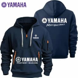 Yamaha Men's Sports Sweatshirt with Zipper And Sleeve Pockets Loose Casual Shoulder Hooded Sweatshirt