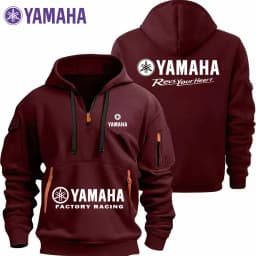 Yamaha Men's Sports Sweatshirt with Zipper And Sleeve Pockets Loose Casual Shoulder Hooded Sweatshirt