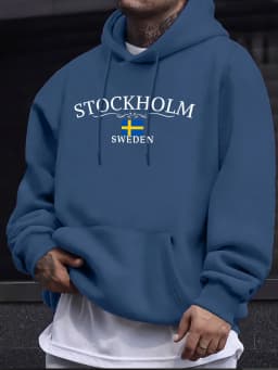 Stockholm Sweden Letter Pattern Streetwears Man Loose Trendy Hoodie Autumn Basic Sweatshirts Casual High Street Pullovers Unisex