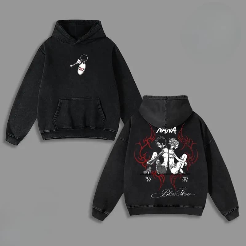 Hot Anime NANA Osaki And Komatsu Print Hooded Men Women Cotton Hoodies Retro Washed Sweatshirt Harajuku Male Casual Streetwear