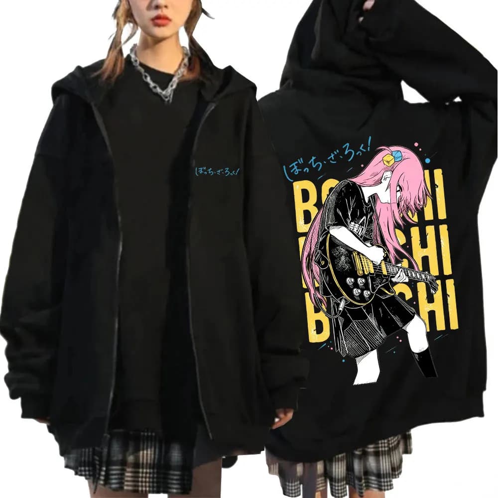 Anime Bocchi The Rock Gotoh Hitori Zipper Hoodies Men Women Fashion Harajuku Long Sleeve Zip Up Hooded Sweatshirts Jackets Coats