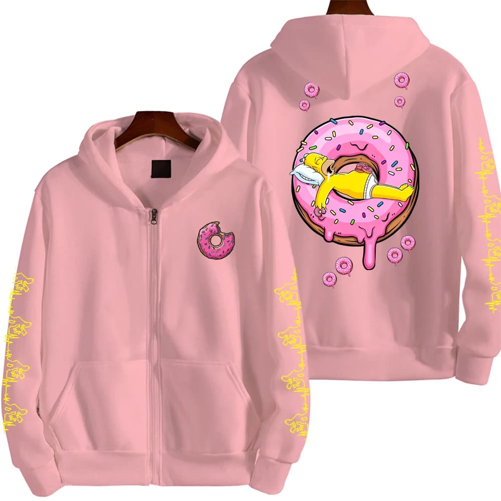 The Simpsons Donut Men's Autumn/Winter New Zipper Hoodie Couple Outdoor Sportswear Fashion Anime Cartoon Coat Top