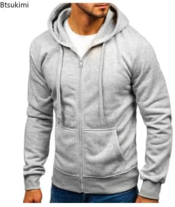 New Men's Solid Hoodies Jacket Outdoor Casual Sport Hooded Drawstring Zip Coats Sweatshirts Men Simple Cardigan Tops Tracksuits