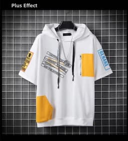 Loose Fit Men's Hoodie Short Sleeve T-Shirt Color Block Design Casual Streetwear Hip Hop Style Spring Summer Fashion Top
