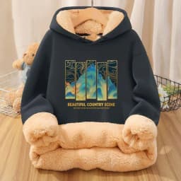 Men's Hoodie Sweatshirt Fleece Lined Thickened Autumn Winter New Style Youthful Warm Lamb Velvet Casual Streetwear