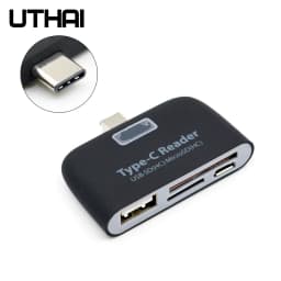 UTHAI J08 Type-C USB3.1 Multi-Function Card Reader LED SD/TF USB2.0 Compatible Android Phone OTG Adapter for Mouse Control