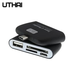 UTHAI J08 Type-C USB3.1 Multi-Function Card Reader LED SD/TF USB2.0 Compatible Android Phone OTG Adapter for Mouse Control
