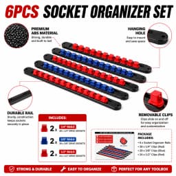 Premium Quality 360° Swivel ABS Socket Organizer Holder 1/4' 3/8' 1/2' Socket Clip Rail Tools Blue & Red