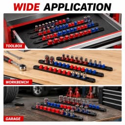 Premium Quality 360° Swivel ABS Socket Organizer Holder 1/4' 3/8' 1/2' Socket Clip Rail Tools Blue & Red