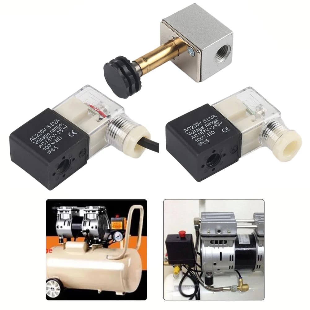 Air Pump Solenoid Valve 220V Air Compressor Solenoid Valve Power-Off Vent Exhaust Valves Mute Oil-Free Coil With Light With Wire