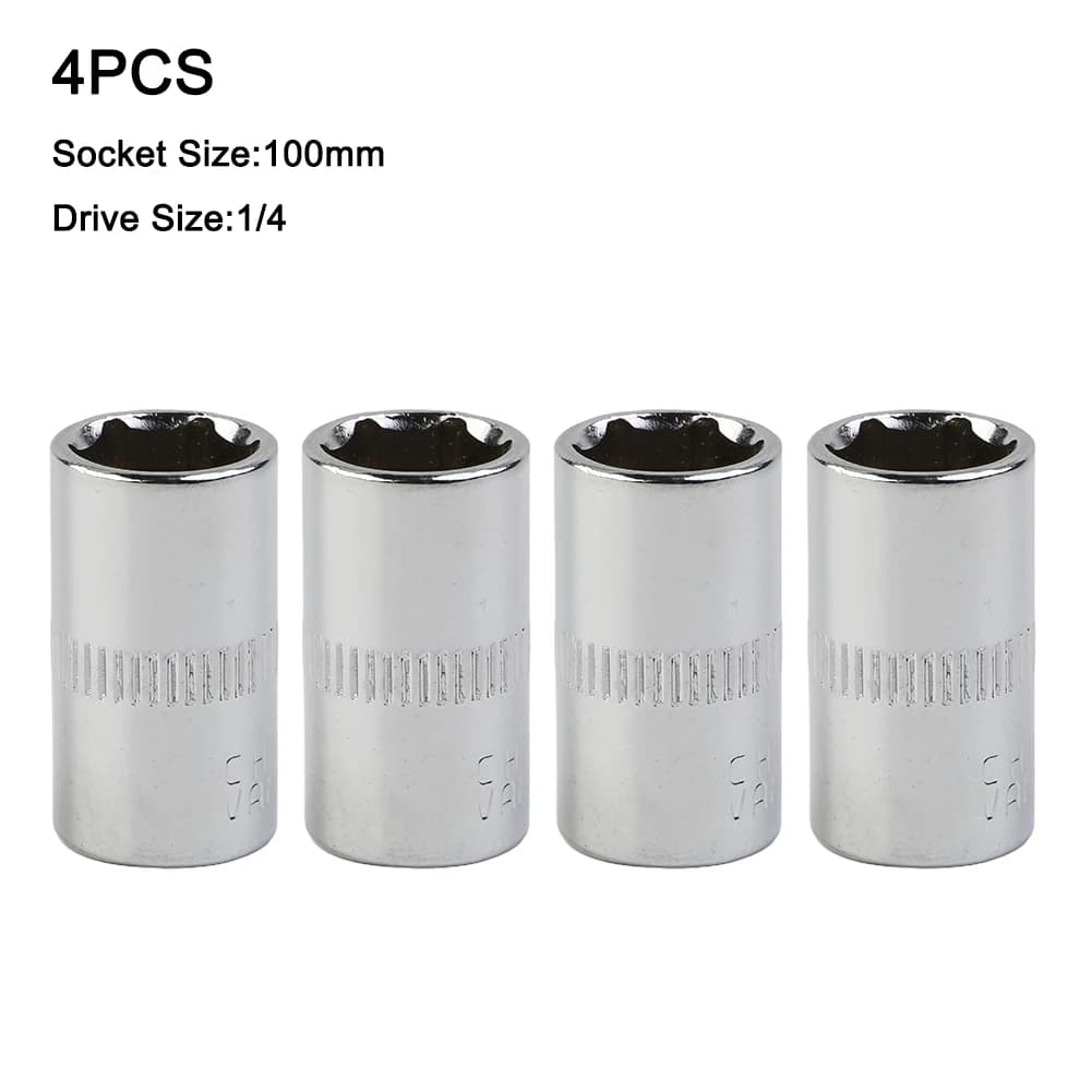 4pcs/set Socket Chrome Vanadium Steel 1/4Inch Drive 6-Point Socket 10mm Socket DIY Hand-making Household Maintenance Tool Silver