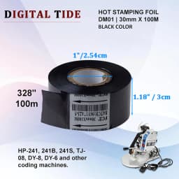 30mmx100m Black Hot Stamping Foil Thermal Transfer Ribbon Resin for Coder Printer Machine, Black Color Ribbon for Coding Machine