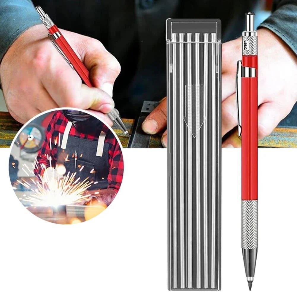 Welders Pencil With 12PCS Silver Streak Refills Metal Marker Mechanical For Steel Welding Sheet Metal Engraving Supplies