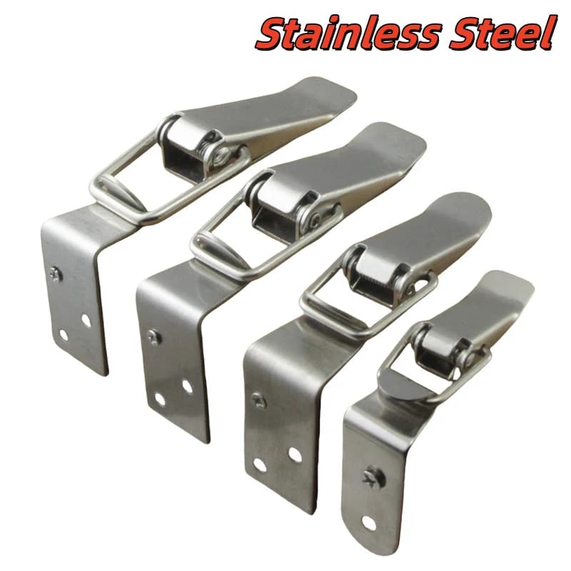 1 Set Cabinet Door Metal Clasps 90 Degree Box Closure Lock Duck-mouth Buckle Hook Spring Loaded Draw Toggle Hasps Clamp