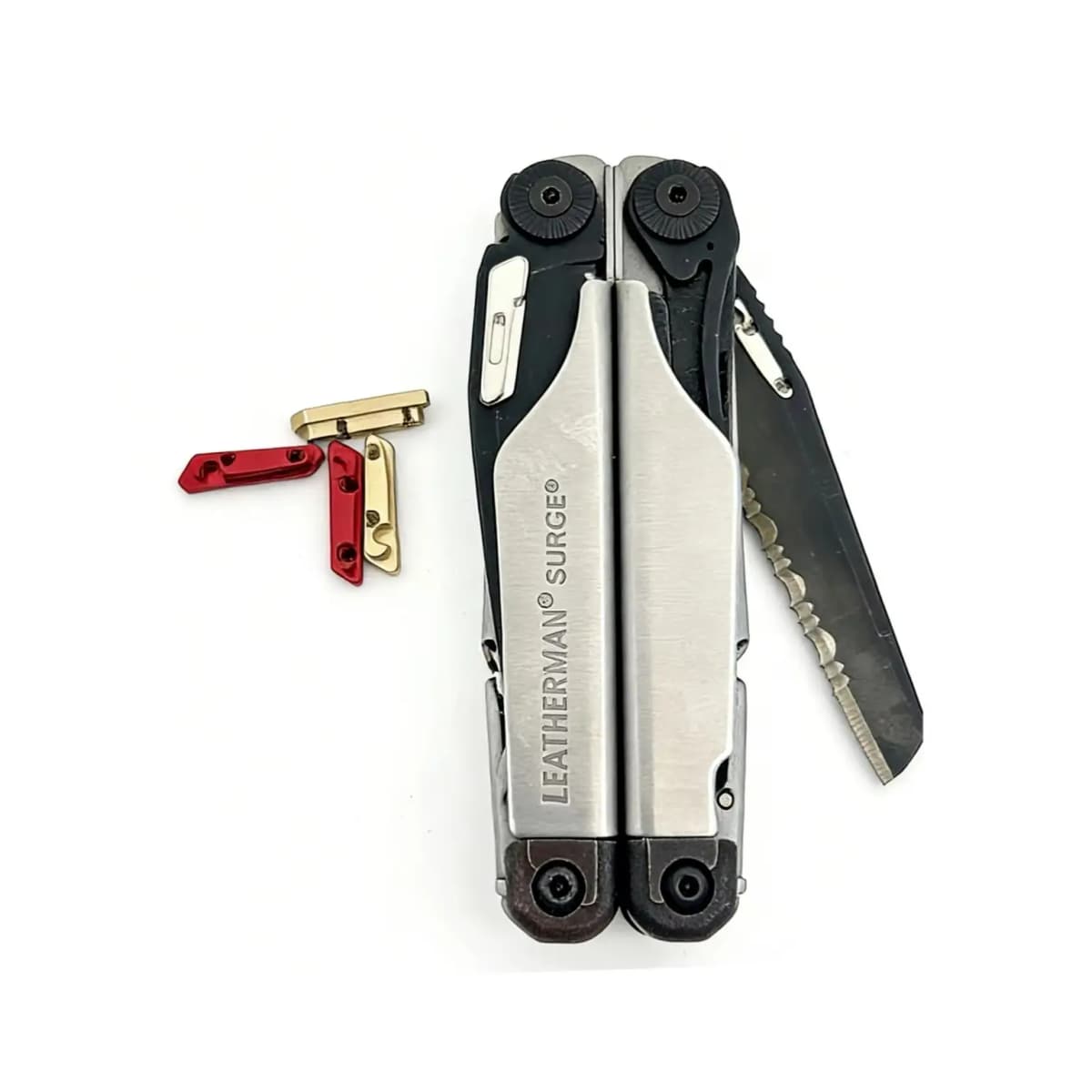 For Leatherman SURGE Thumb Stud Kit, Fast-Deployment Quick-Action Mod with Tritium Slot, 7075 Alu/Brass EDC Upgrade