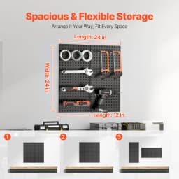 SucceBuy 24x12in 2/4pcs Metal Pegboard Panels Wall Organizer with Hooks Accessories for Garage Tool Storage Craft Room Home