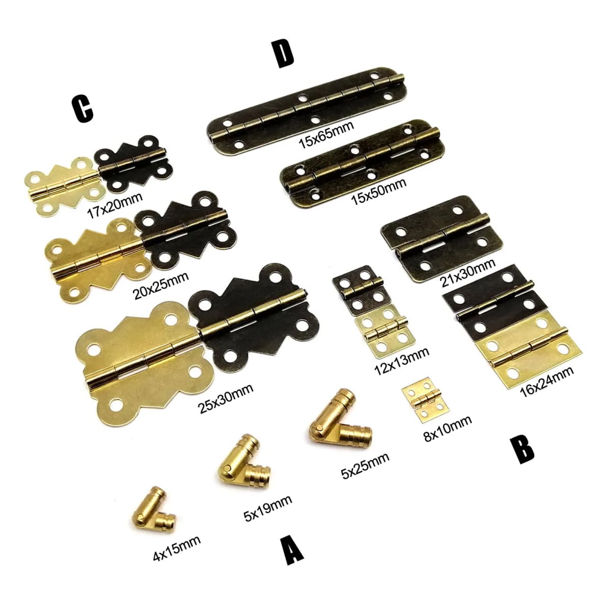 12pcs Mini Small Long Flat Jewelry Chest Gift Wine Music Wooden Box Case Furniture Dollhouse Cabinet Door Hinge with Screw Nail